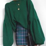 green-over-sized-sweater-green-plaid-skirt-outfit-idea-for-fall-semester