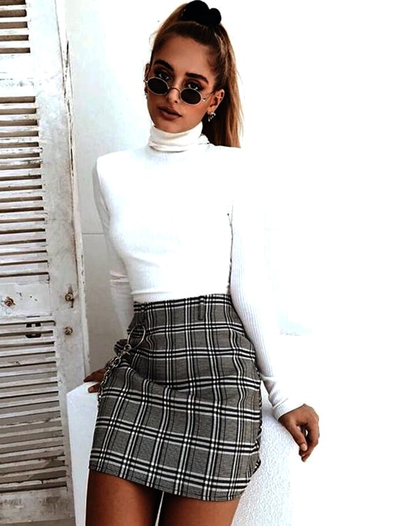 white-turtleneck-sweater-plaid-skirt-trend-fall-for-school | Ecemella