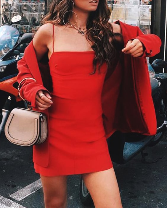 red dress with jacket outfit