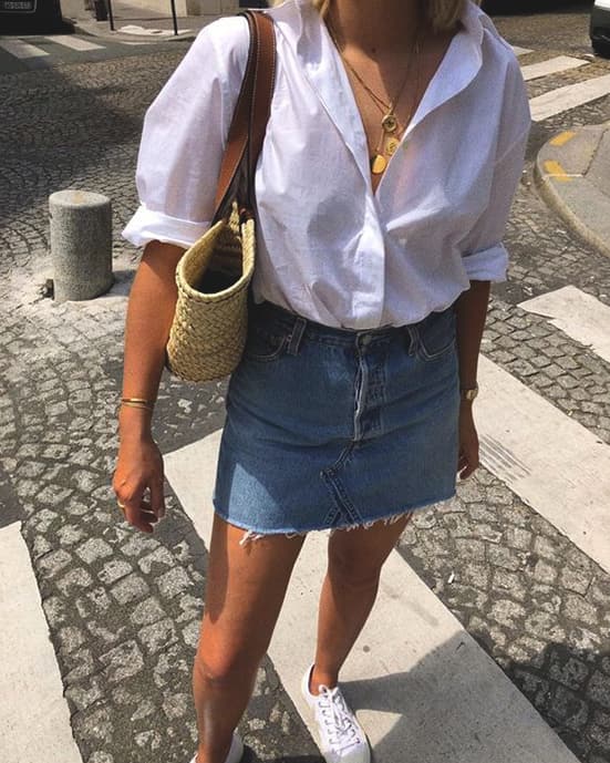 white shirt with skirt outfit