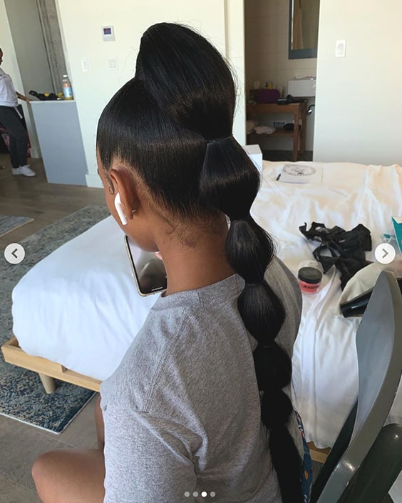 Long Double Bubble Ponytail Hairstyle Textured Afro Puff Bubble ...